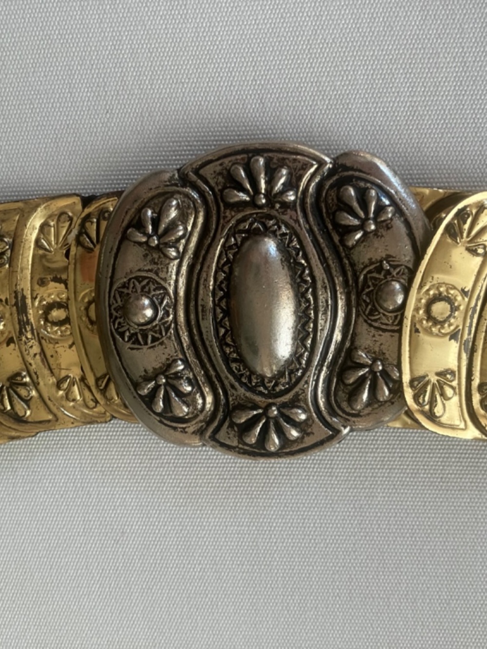 Boho STRETCH CONCHO STYLE BELT L/XL Ornate Metal Plates Lg Decorative Buckle - Picture 3 of 8